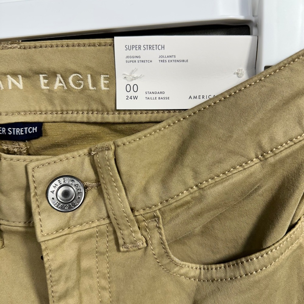 American‎ Eagle Jeggings Womens 00 Khaki Tan Super Stretch Low Rise Excellent - Picture 2 of 8